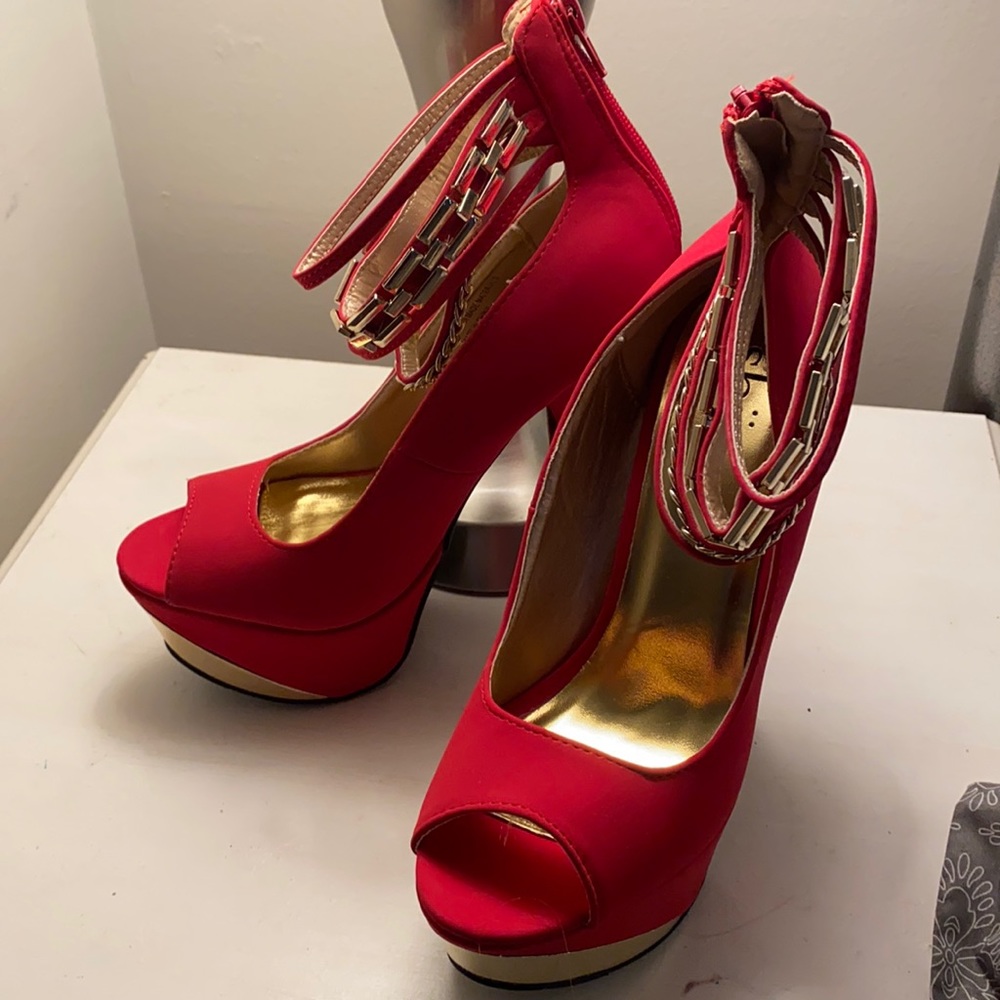 Pink-Red 6 Inch Peep Toe Heels